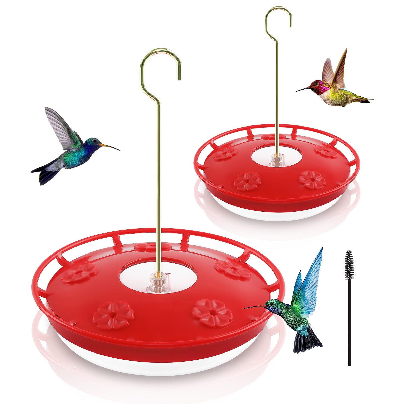 Mangeoires pour colibris de 16 OZ, 2 paquets, pour l'extérieur, 5 Ports d'alimentation, brosses de nettoyage anti-fuite, anti-fourmis et abeilles, Nectar, facile à nettoyer, remplissage pour oiseaux